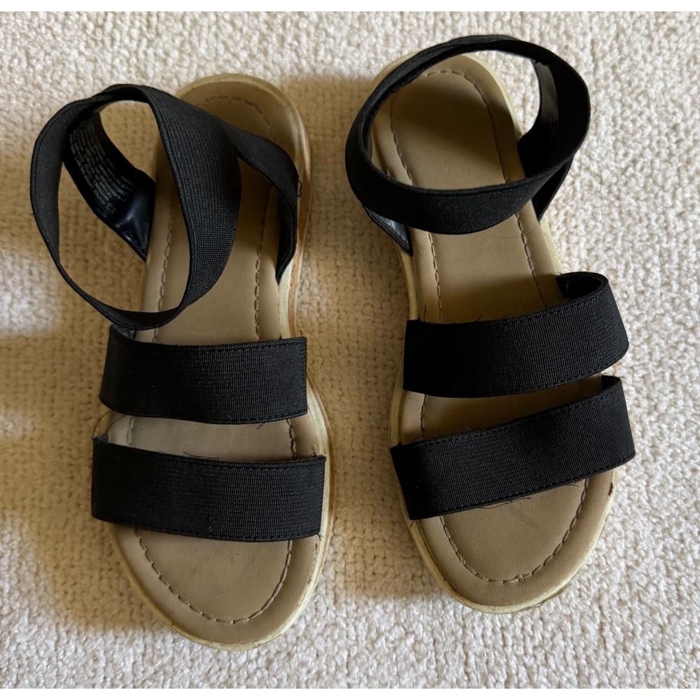 The Childrens Place Girls Black Elastic Strap Cork Platform Sandals Size 13